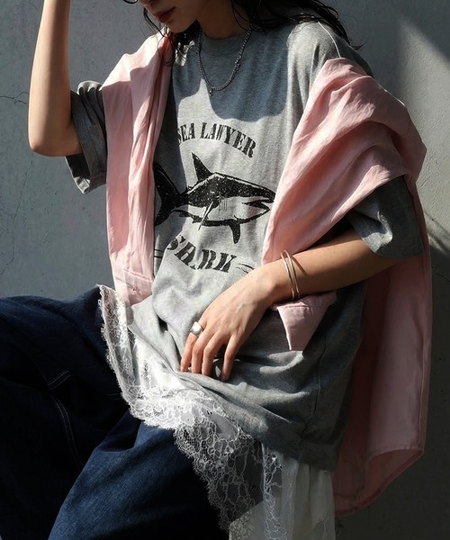 antiqua（アンティカ）の「接触冷感 綿100 アニマル ロゴT（Tシャツ/カットソー・レディース・ブラック/カーキ/杢グレー/ホワイト/ネイビー・P/R）」の3枚目の写真