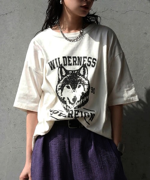 antiqua（アンティカ）の「接触冷感 綿100 アニマル ロゴT（Tシャツ/カットソー・レディース・ブラック/カーキ/杢グレー/ホワイト/ネイビー・P/R）」の2枚目の写真