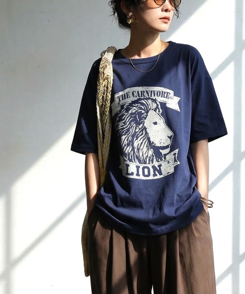 antiqua（アンティカ）の「接触冷感 綿100 アニマル ロゴT（Tシャツ/カットソー・レディース・ブラック/カーキ/杢グレー/ホワイト/ネイビー・P/R）」の11枚目の写真