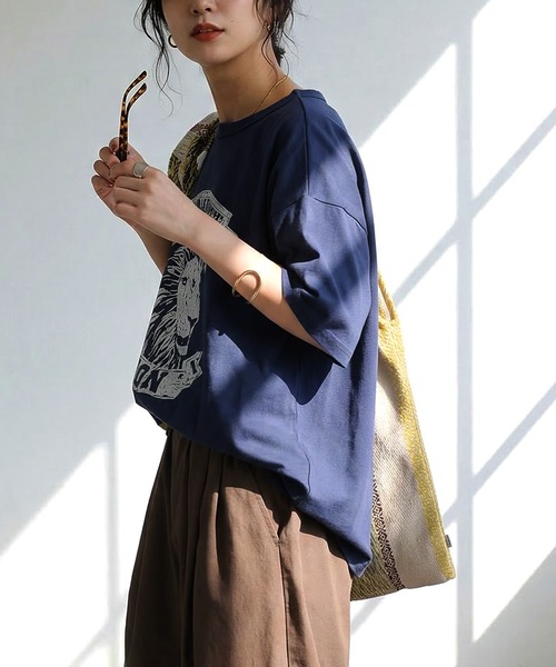 antiqua（アンティカ）の「接触冷感 綿100 アニマル ロゴT（Tシャツ/カットソー・レディース・ブラック/カーキ/杢グレー/ホワイト/ネイビー・P/R）」の13枚目の写真