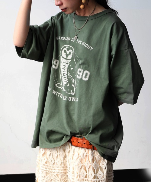 antiqua（アンティカ）の「接触冷感 綿100 アニマル ロゴT（Tシャツ/カットソー・レディース・ブラック/カーキ/杢グレー/ホワイト/ネイビー・P/R）」の9枚目の写真