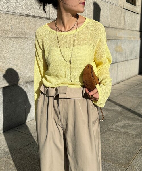 DouDou（ドゥドゥ）の「ペーパーヤーンプルオーバー（ニット/セーター・レディース・オフホワイト/チャコールグレー/イエロー/ベージュ・FREE）」の4枚目の写真