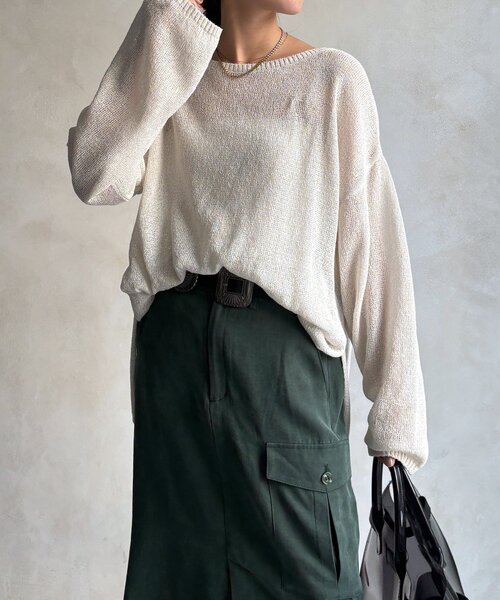 DouDou（ドゥドゥ）の「ペーパーヤーンプルオーバー（ニット/セーター・レディース・オフホワイト/チャコールグレー/イエロー/ベージュ・FREE）」の10枚目の写真