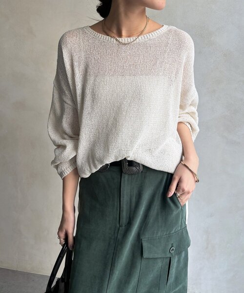 DouDou（ドゥドゥ）の「ペーパーヤーンプルオーバー（ニット/セーター・レディース・オフホワイト/チャコールグレー/イエロー/ベージュ・FREE）」の12枚目の写真