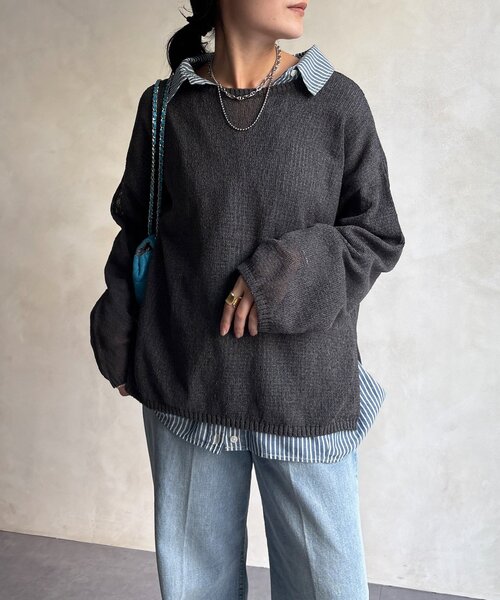 DouDou（ドゥドゥ）の「ペーパーヤーンプルオーバー（ニット/セーター・レディース・オフホワイト/チャコールグレー/イエロー/ベージュ・FREE）」の19枚目の写真