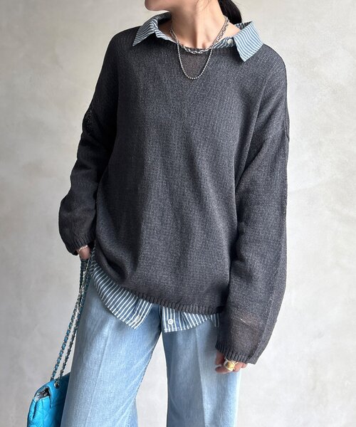 DouDou（ドゥドゥ）の「ペーパーヤーンプルオーバー（ニット/セーター・レディース・オフホワイト/チャコールグレー/イエロー/ベージュ・FREE）」の21枚目の写真