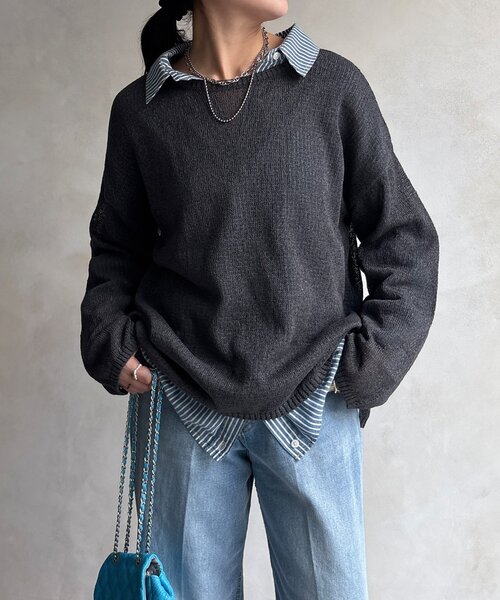 DouDou（ドゥドゥ）の「ペーパーヤーンプルオーバー（ニット/セーター・レディース・オフホワイト/チャコールグレー/イエロー/ベージュ・FREE）」の22枚目の写真