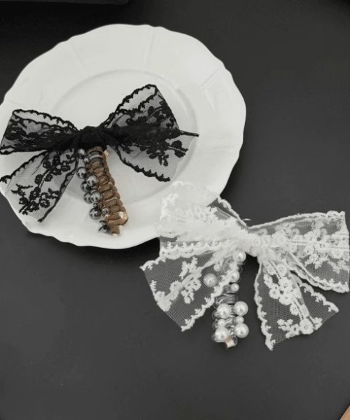 SHEPP（シープ）の「【26年春夏新作】【2点セット】レースリボンコイルアップ（ヘアピン・レディース・ホワイト/ブラック・F）」の12枚目の写真
