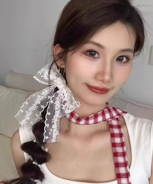 SHEPP（シープ）の「【26年春夏新作】【2点セット】レースリボンコイルアップ（ヘアピン・レディース・ホワイト/ブラック・F）」の4枚目の写真