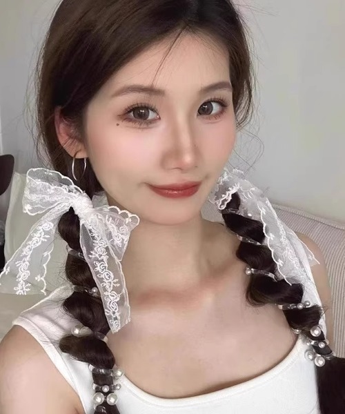 SHEPP（シープ）の「【26年春夏新作】【2点セット】レースリボンコイルアップ（ヘアピン・レディース・ホワイト/ブラック・F）」の3枚目の写真