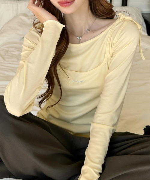 Ada.（エイダ）の「メロウデザイン キャミソールレイヤード トップス（Tシャツ/カットソー・レディース・ライトブルー/イエロー/ホワイト・FREE）」の3枚目の写真
