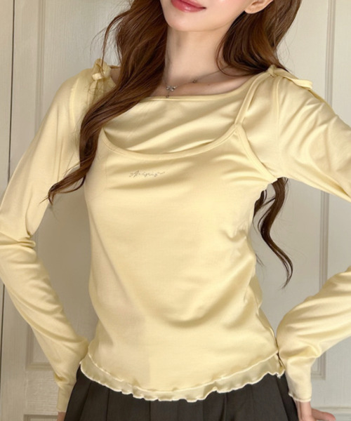 Ada.（エイダ）の「メロウデザイン キャミソールレイヤード トップス（Tシャツ/カットソー・レディース・ライトブルー/イエロー/ホワイト・FREE）」の5枚目の写真