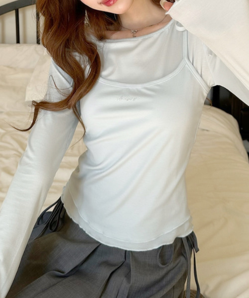 Ada.（エイダ）の「メロウデザイン キャミソールレイヤード トップス（Tシャツ/カットソー・レディース・ライトブルー/イエロー/ホワイト・FREE）」の9枚目の写真