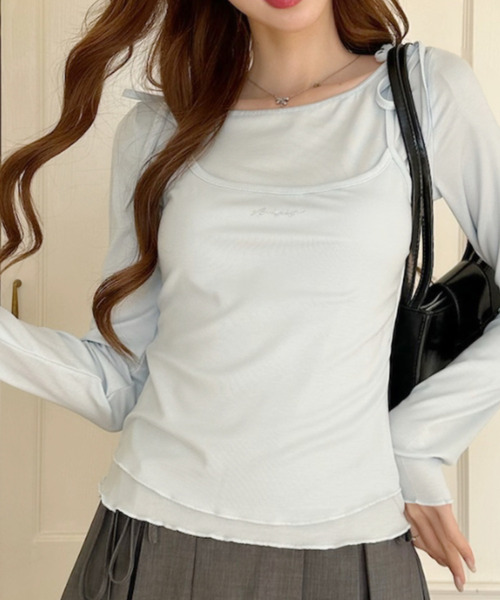 Ada.（エイダ）の「メロウデザイン キャミソールレイヤード トップス（Tシャツ/カットソー・レディース・ライトブルー/イエロー/ホワイト・FREE）」の7枚目の写真