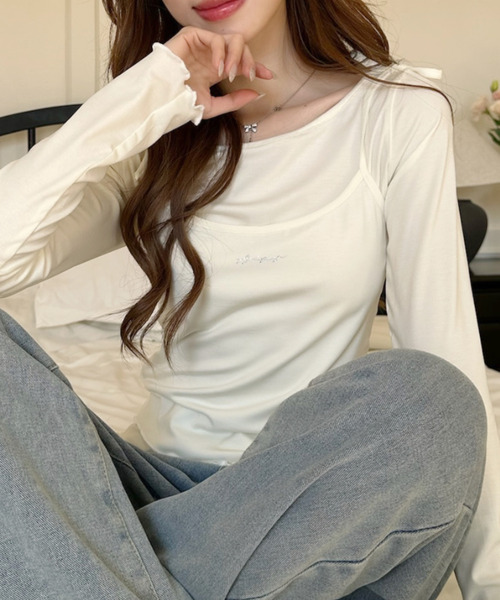 Ada.（エイダ）の「メロウデザイン キャミソールレイヤード トップス（Tシャツ/カットソー・レディース・ライトブルー/イエロー/ホワイト・FREE）」の10枚目の写真