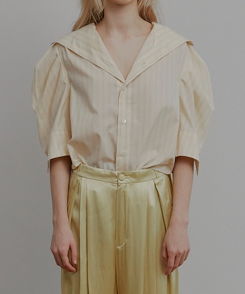 IRENENNE(アイレネ)の「タックスリーブショートスリーブシャツ / Tuck-Sleeve Short Sleeve Shirt(シャツ/ブラウス・レディース・オフホワイト/ライトイエロー/ライトブルー・36/38)」の16枚目の写真