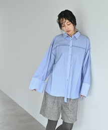 【BLK001】ブロード&ストライプチュールかぶせシャツ