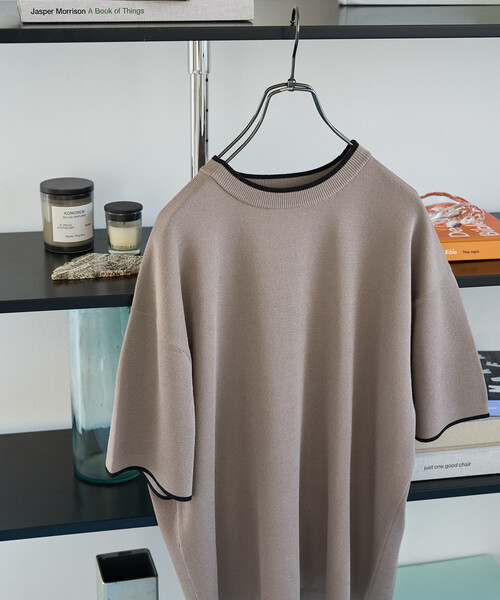 FREAK'S STORE(フリークスストア)の「限定展開 <接触冷感>配色ライン 半袖ニット TEE(Tシャツ/カットソー・レディース・ベージュ/ブラウン/ブラック/ナチュラル/ネイビー・フリ-)」の3枚目の写真