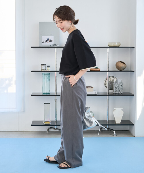 FREAK'S STORE(フリークスストア)の「\待望の再入荷!/限定展開 <接触冷感>配色ライン 半袖ニット TEE(Tシャツ/カットソー・レディース・ベージュ/ブラウン/ブラック/ナチュラル/ネイビー・フリ-)」の17枚目の写真
