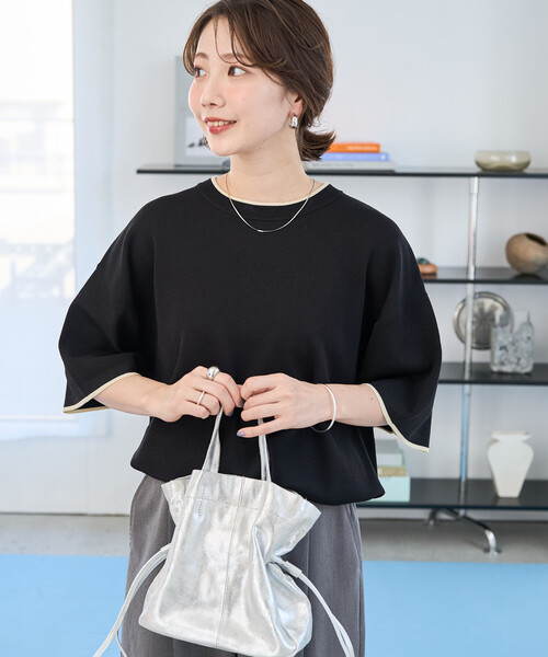 FREAK'S STORE(フリークスストア)の「\待望の再入荷!/限定展開 <接触冷感>配色ライン 半袖ニット TEE(Tシャツ/カットソー・レディース・ベージュ/ブラウン/ブラック/ナチュラル/ネイビー・フリ-)」の19枚目の写真