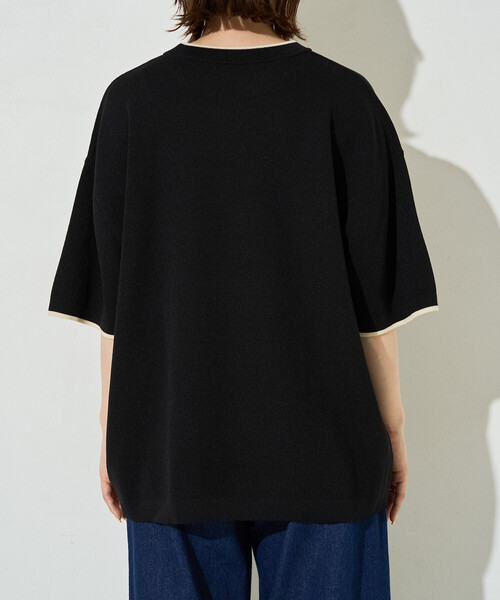 FREAK'S STORE(フリークスストア)の「限定展開 <接触冷感>配色ライン 半袖ニット TEE(Tシャツ/カットソー・レディース・ベージュ/ブラウン/ブラック/ナチュラル/ネイビー・フリ-)」の7枚目の写真