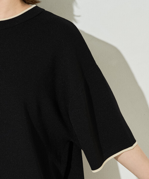 FREAK'S STORE(フリークスストア)の「限定展開 <接触冷感>配色ライン 半袖ニット TEE(Tシャツ/カットソー・レディース・ベージュ/ブラウン/ブラック/ナチュラル/ネイビー・フリ-)」の9枚目の写真