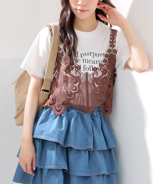Honeys(ハニーズ)の「モチーフレースビスチェ(キャミソール・レディース・ブラック/ホワイト/ブラウン・S/M/L)」の1枚目の写真