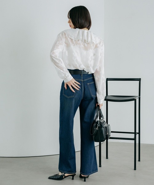 PAGEBOY（ページボーイ）の「シアーレースジャガードフリルブラウス（シャツ/ブラウス・レディース・ネイビー/ブラック/オフホワイト・FREE）」の6枚目の写真