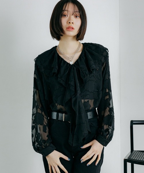 PAGEBOY（ページボーイ）の「シアーレースジャガードフリルブラウス（シャツ/ブラウス・レディース・ネイビー/ブラック/オフホワイト・FREE）」の15枚目の写真