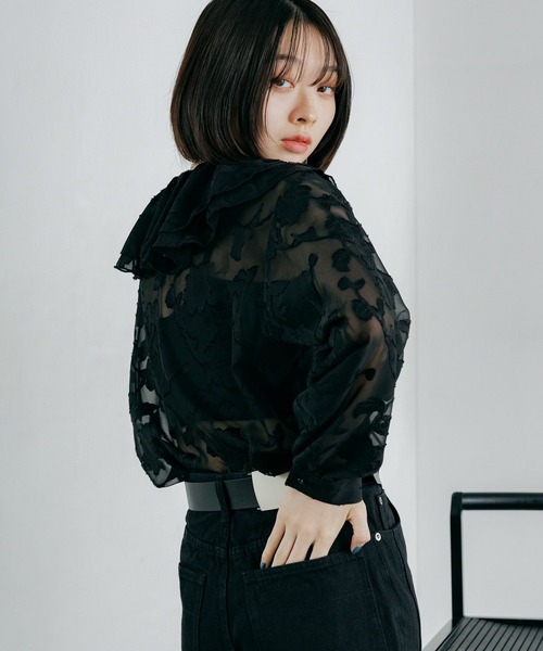 PAGEBOY（ページボーイ）の「シアーレースジャガードフリルブラウス（シャツ/ブラウス・レディース・ネイビー/ブラック/オフホワイト・FREE）」の17枚目の写真