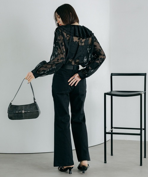 PAGEBOY（ページボーイ）の「シアーレースジャガードフリルブラウス（シャツ/ブラウス・レディース・ネイビー/ブラック/オフホワイト・FREE）」の14枚目の写真