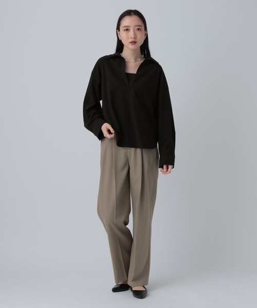 LEPSIM（レプシィム）の「スキッパーピケ長袖ブラウス　640880（シャツ/ブラウス・レディース・グレイッシュベージュ/ブラック・FREE）」の5枚目の写真