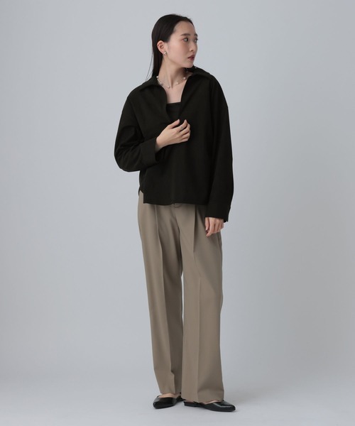 LEPSIM（レプシィム）の「スキッパーピケ長袖ブラウス　640880（シャツ/ブラウス・レディース・グレイッシュベージュ/ブラック・FREE）」の7枚目の写真