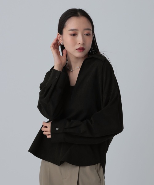 LEPSIM（レプシィム）の「スキッパーピケ長袖ブラウス　640880（シャツ/ブラウス・レディース・グレイッシュベージュ/ブラック・FREE）」の16枚目の写真