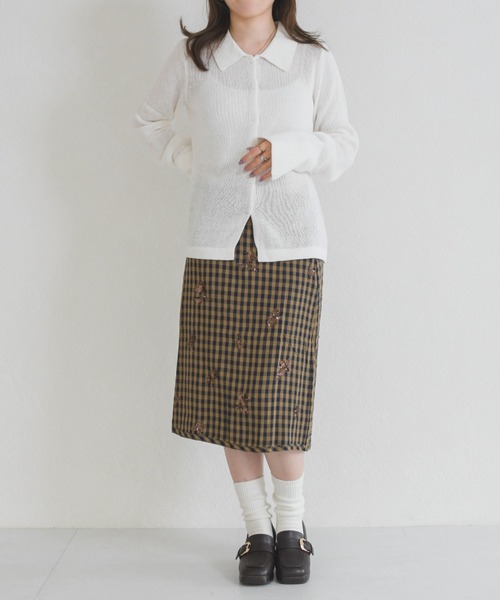 31 Sons de mode(トランテアン ソン ドゥ モード)の「ビジューフラワー刺繍チェックミニスカート(スカート・レディース・ブラウン・S/M)」の17枚目の写真
