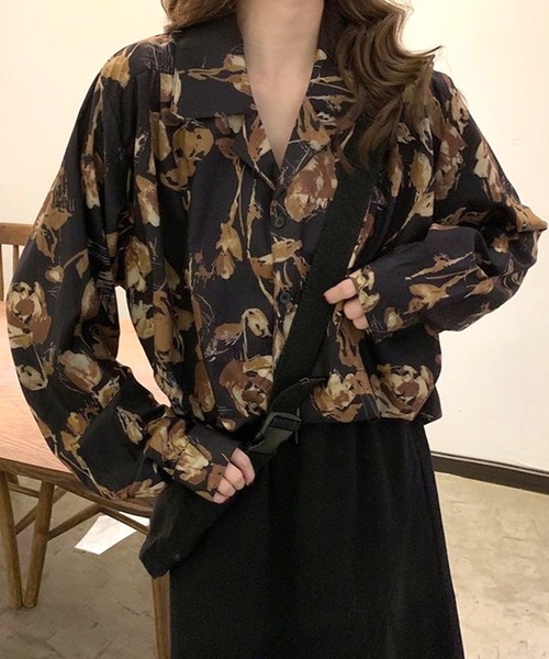 CANVAS+(キャンバスプラス)の「【CANVAS+】花柄開襟シャツ(シャツ/ブラウス・レディース・ブラック・M)」の1枚目の写真