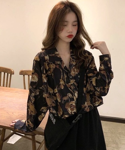 CANVAS+(キャンバスプラス)の「【CANVAS+】花柄開襟シャツ(シャツ/ブラウス・レディース・ブラック・M)」の4枚目の写真