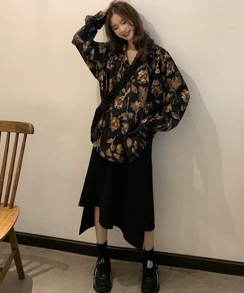 CANVAS+(キャンバスプラス)の「【CANVAS+】花柄開襟シャツ(シャツ/ブラウス・レディース・ブラック・M)」の11枚目の写真