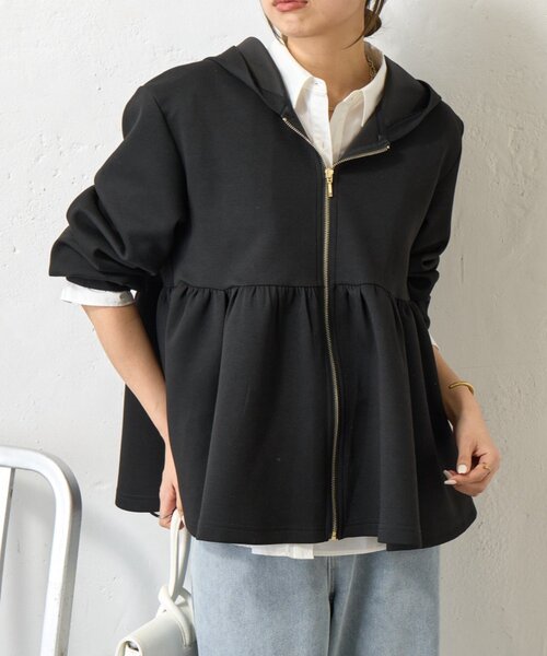 Jena espace merveilleux（ジェナ　エスパスメルヴェイユ）の「【体型カバー◎】ペプラムパーカー（Tシャツ/カットソー・レディース・ライトグレー/ベージュ/ブラック・FREE）」の2枚目の写真