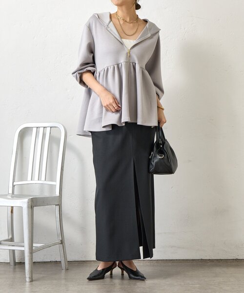 Jena espace merveilleux（ジェナ　エスパスメルヴェイユ）の「【体型カバー◎】ペプラムパーカー（Tシャツ/カットソー・レディース・ライトグレー/ベージュ/ブラック・FREE）」の16枚目の写真