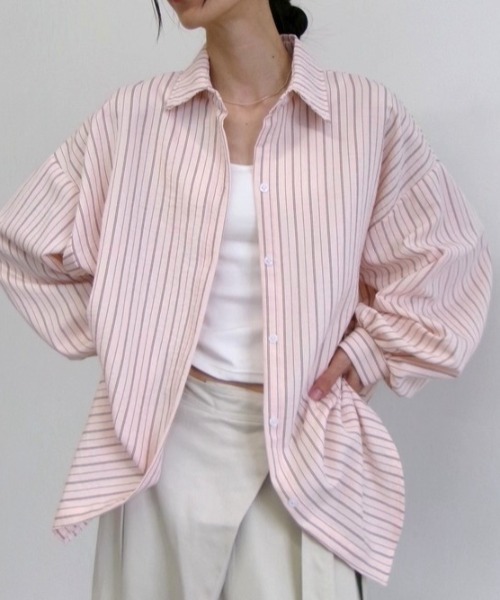ANF.MUU（アンフムー）の「ボリュームスリーブストライプシャツ（シャツ/ブラウス・レディース・ブルー/イエロー/ピンク/ホワイト・FREE）」の4枚目の写真
