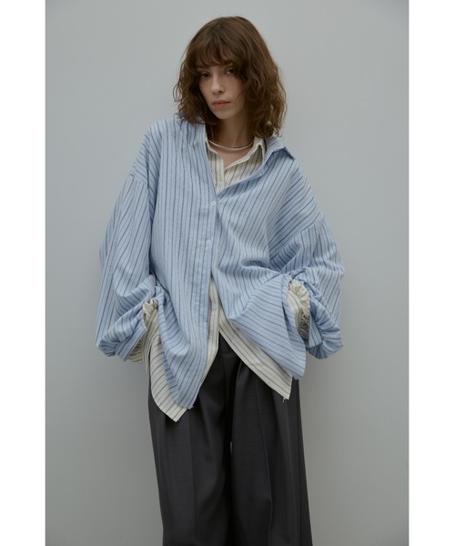 ANF.MUU（アンフムー）の「ボリュームスリーブストライプシャツ（シャツ/ブラウス・レディース・ブルー/イエロー/ピンク/ホワイト・FREE）」の6枚目の写真