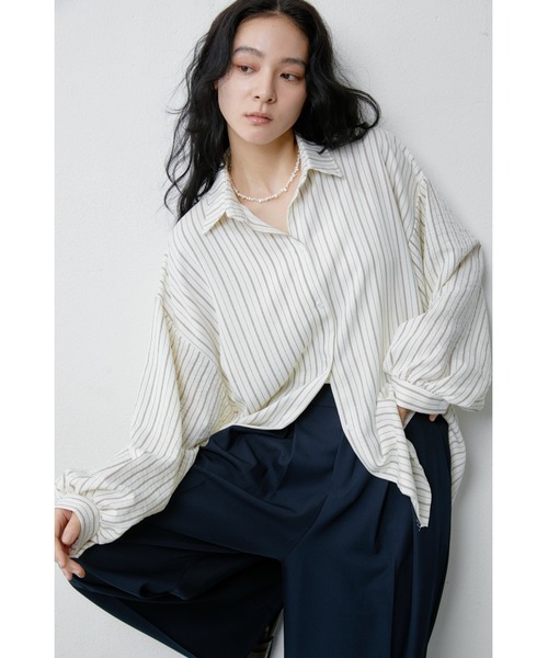 ANF.MUU（アンフムー）の「ボリュームスリーブストライプシャツ（シャツ/ブラウス・レディース・ブルー/イエロー/ピンク/ホワイト・FREE）」の10枚目の写真