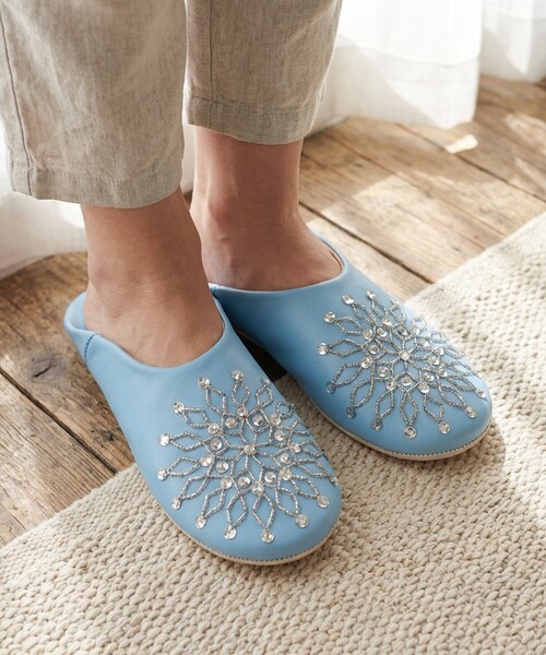 collex（コレックス）の「ビーズバブーシュ 羊革 モロッコ製 スリッパ ルームシューズ 室内履き（ルームシューズ/スリッパ・レディース・イエロー/ブルー系その他・フリー）」の2枚目の写真