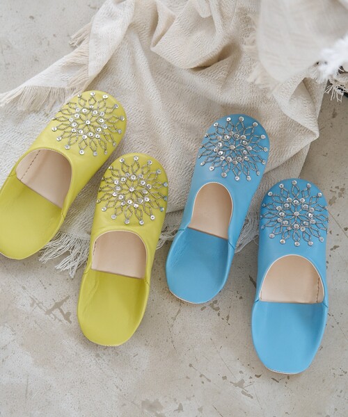 collex（コレックス）の「ビーズバブーシュ 羊革 モロッコ製 スリッパ ルームシューズ 室内履き（ルームシューズ/スリッパ・レディース・イエロー/ブルー系その他・フリー）」の3枚目の写真