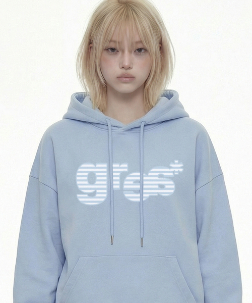 GRAVER（グレーバー）の「[ユニセックス]GRAE-Sストライプフードパーカー_SKY BLUE（パーカー・レディース・スカイブルー・SMALL/MEDIUM/LARGE）」の3枚目の写真