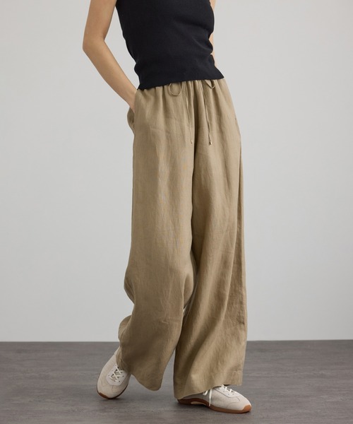 SALON adam et rope'(サロン アダム エ ロペ)の「【WEB限定】ヨーロピアンリネンリラクシーワイドパンツ(その他パンツ・レディース・チャコールグレー/ブルー系その他4/ベージュ・M/S)」の2枚目の写真