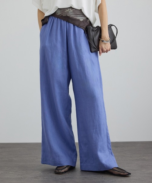 SALON adam et rope'(サロン アダム エ ロペ)の「【WEB限定】ヨーロピアンリネンリラクシーワイドパンツ(その他パンツ・レディース・チャコールグレー/ブルー系その他4/ベージュ・M/S)」の3枚目の写真