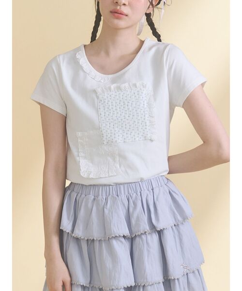 merry jenny(メリージェニー)の「パッチワークリメイクtee(Tシャツ/カットソー・レディース・ライトブルー/オフホワイト・FREE)」の1枚目の写真