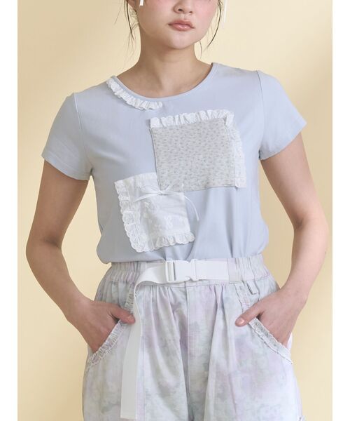 merry jenny(メリージェニー)の「パッチワークリメイクtee(Tシャツ/カットソー・レディース・ライトブルー/オフホワイト・FREE)」の2枚目の写真